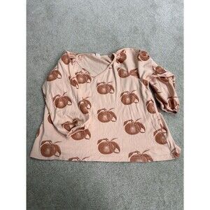 KATE QUINN ORGANICS V-Neckline 3/4 Length Sleeve Cinched Top Peach Medium Women